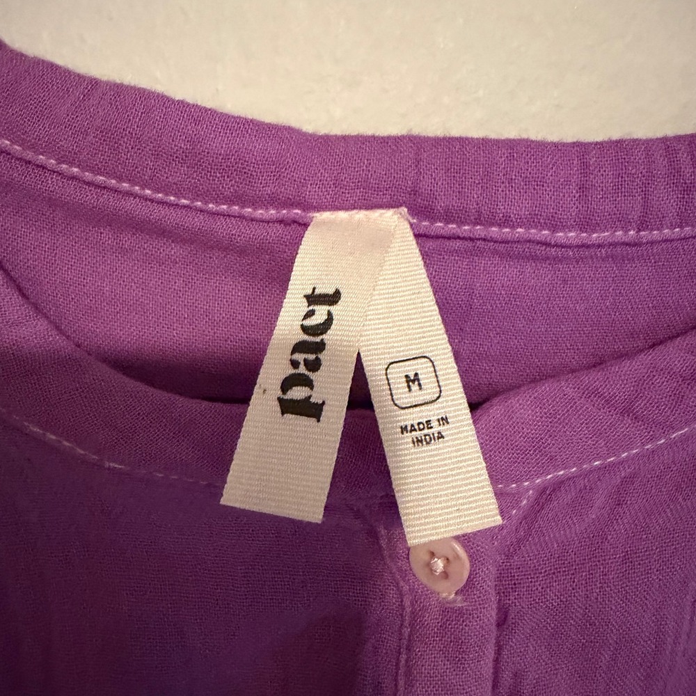 Pact Organic Coastal Double Gauze short sleeve top popover purple M resort boho - Picture 3 of 5